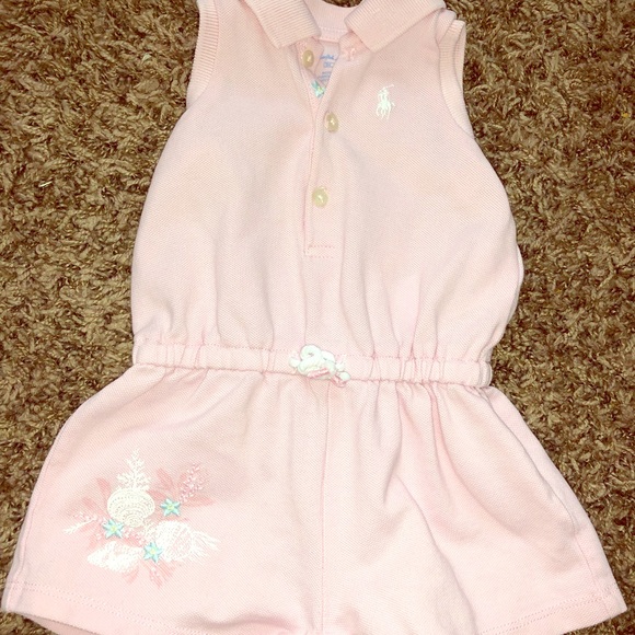 Baby girl pink polo romper. - Picture 1 of 6